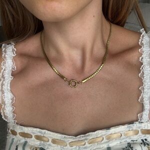 gold stainless steel chain necklace front clasp closure herringbone